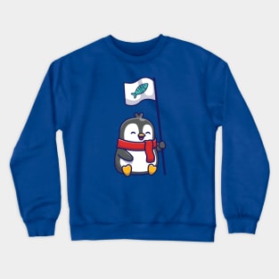 Cute penguin with fish flag Crewneck Sweatshirt